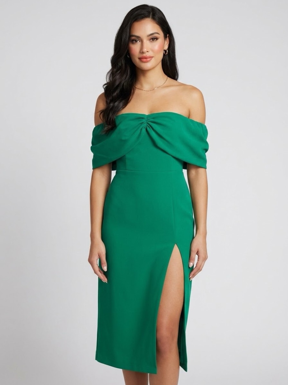 Amanda Uprichard Darien Off Shoulder Green Sheath Cocktail Dress Slit Size Large